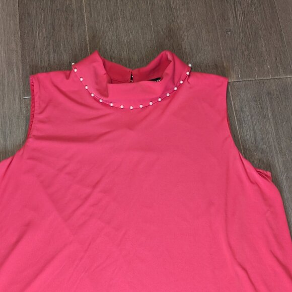 Karl Lagerfeld, High Collar Sleeveless Blouse, Pearl Details, Red, Sz XL - Picture 4 of 10